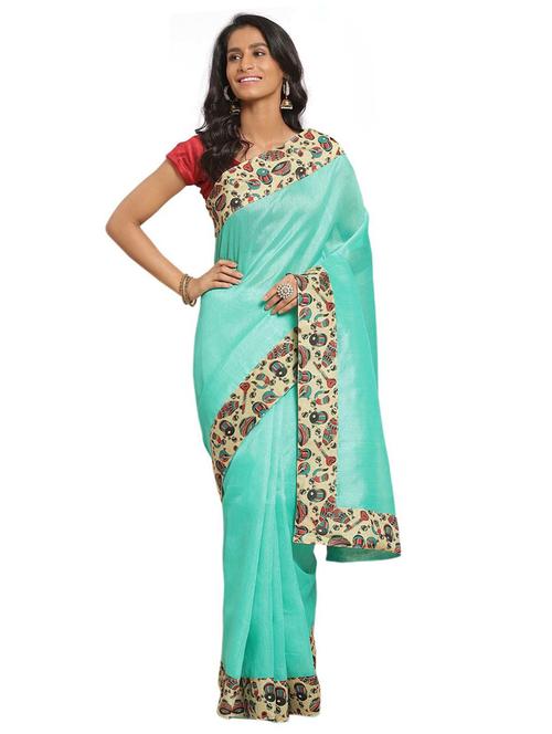 lace bordered plain saree with blouse - 18492374 - Standard Image - 0