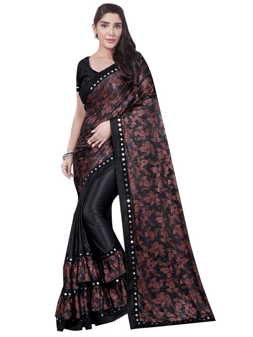 foil print ruffled saree with blouse - 18492375 - Zoom Image - 0