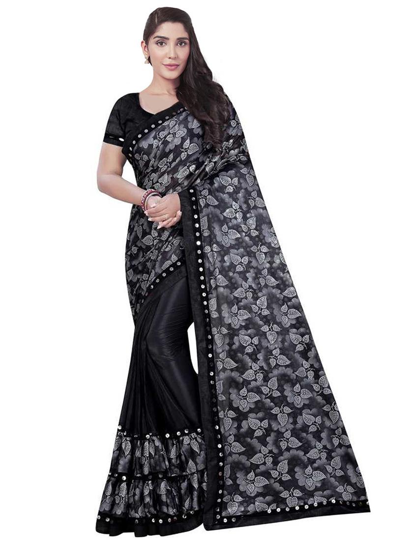 foil printed ruffled saree - 18492387 - Zoom Image - 0
