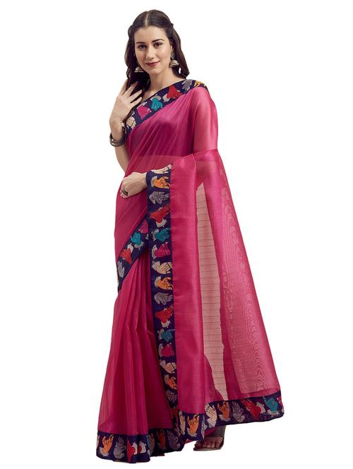 lace bordered plain saree with blouse - 18492395 - Standard Image - 0