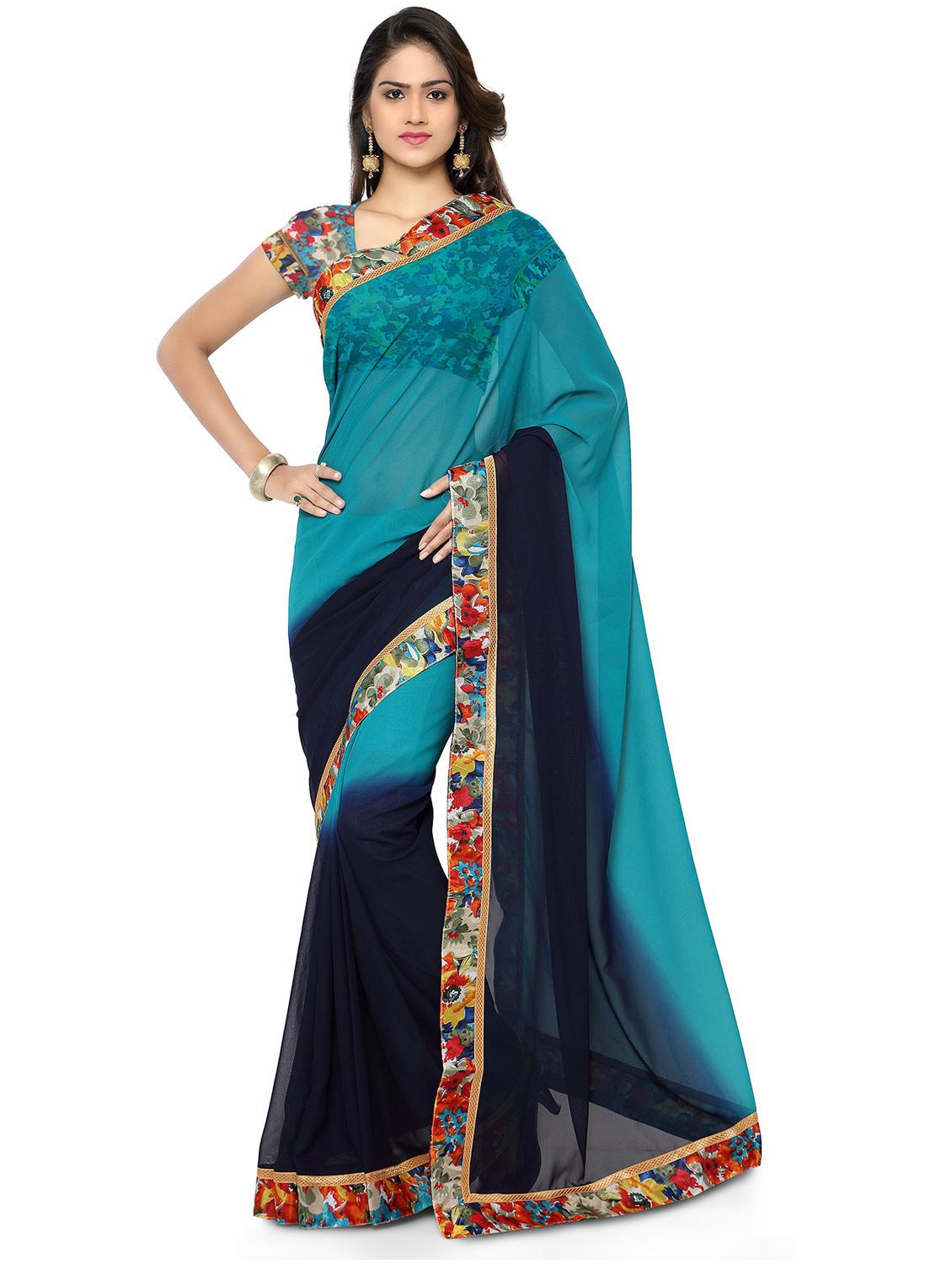 lace detailed contrast saree with blouse - 18492661 - Zoom Image - 0