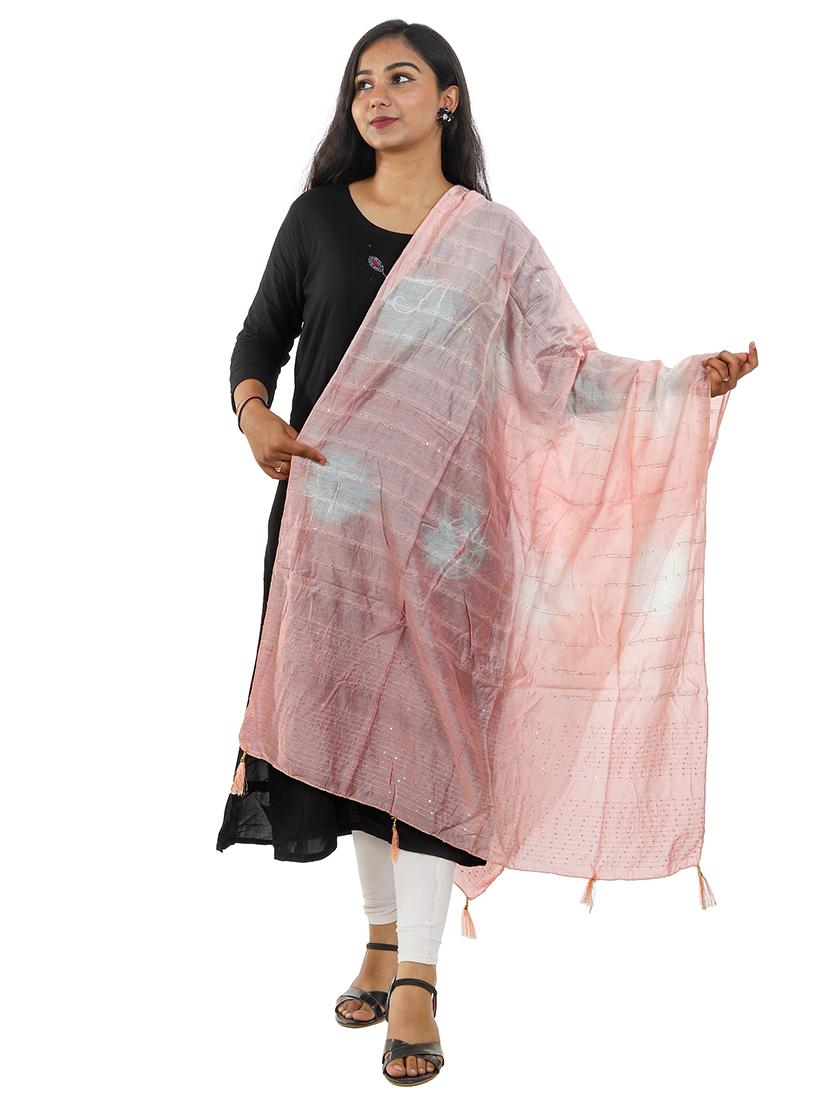 peach chanderi dupatta - 18498273 -  Zoom Image - 0