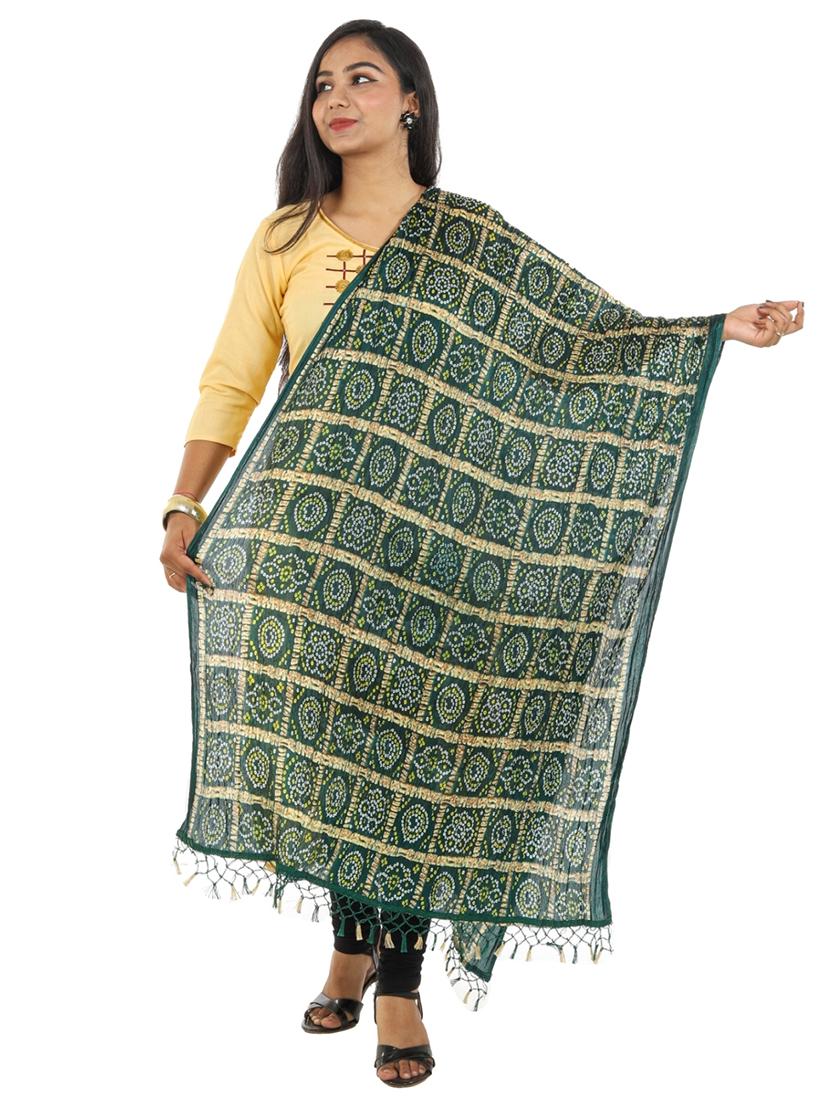green bandhani print dupatta - 18498280 -  Zoom Image - 0