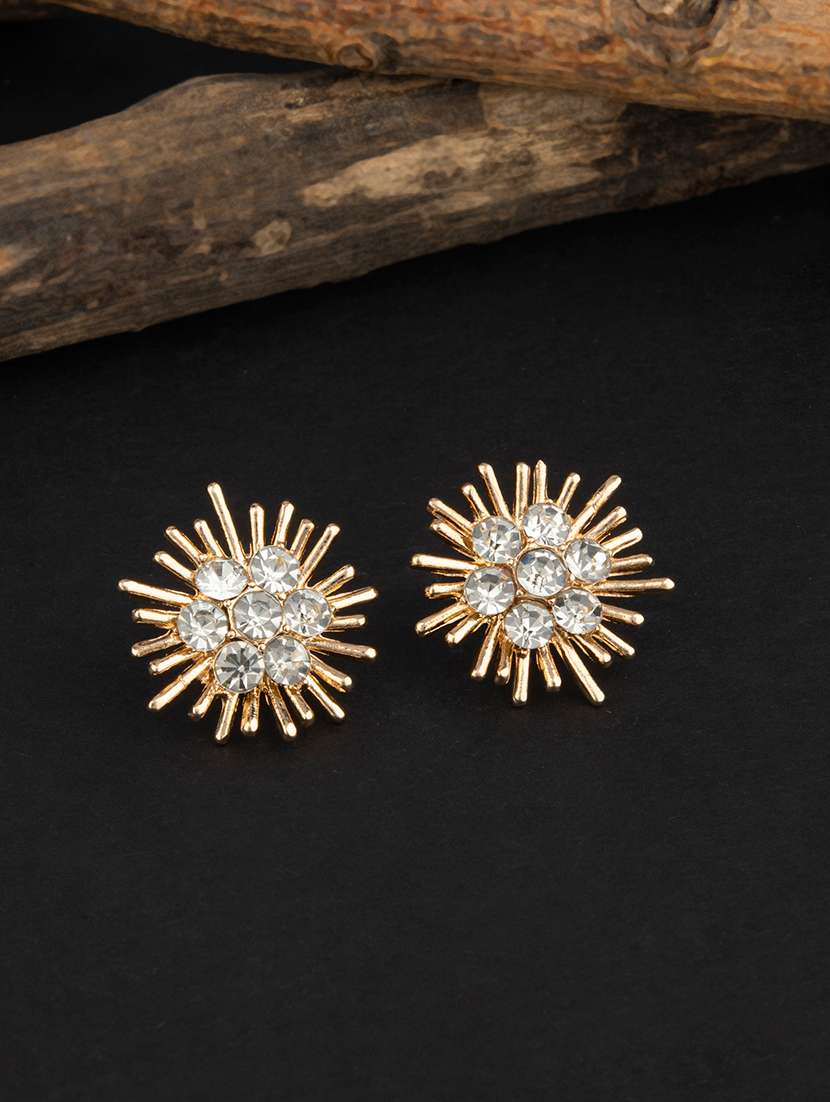  contemporary gold toned with white diamond stud earring
