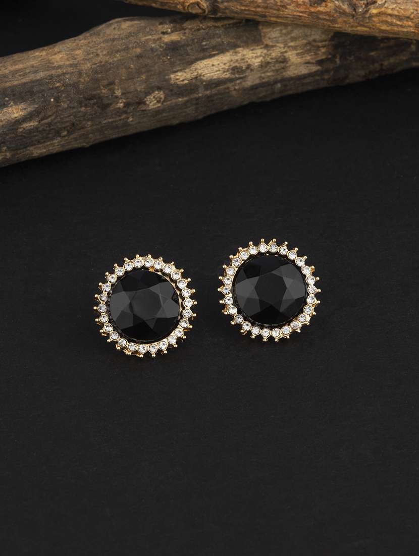 contemporary gold toned with black beads stud earring