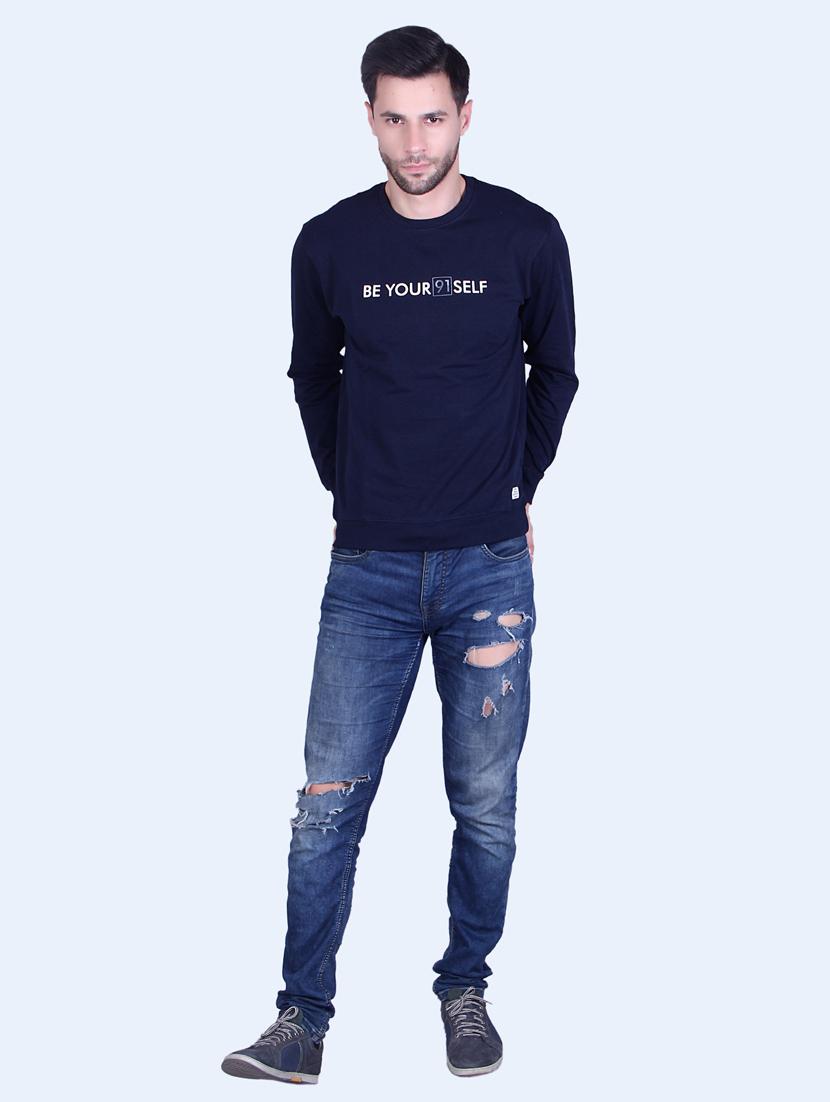 navy blue chest print sweatshirt - 18498478 - Standard Image - 3