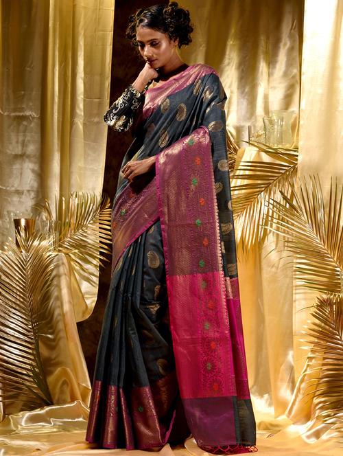 tassels detailed woven saree - 18499260 - Standard Image - 0