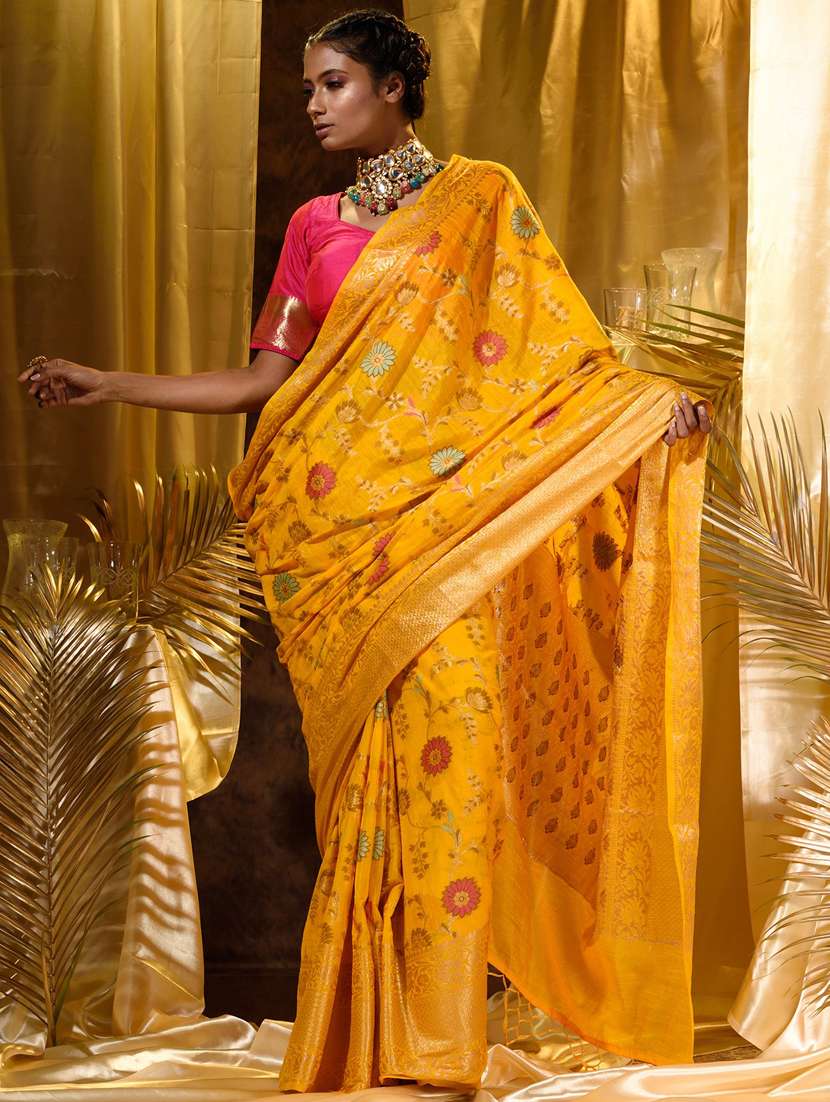 Buy online Tassels Detailed Woven Saree With Blouse from ethnic wear