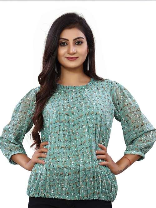 round neck floral blouson top - 18499535 - Standard Image - 0