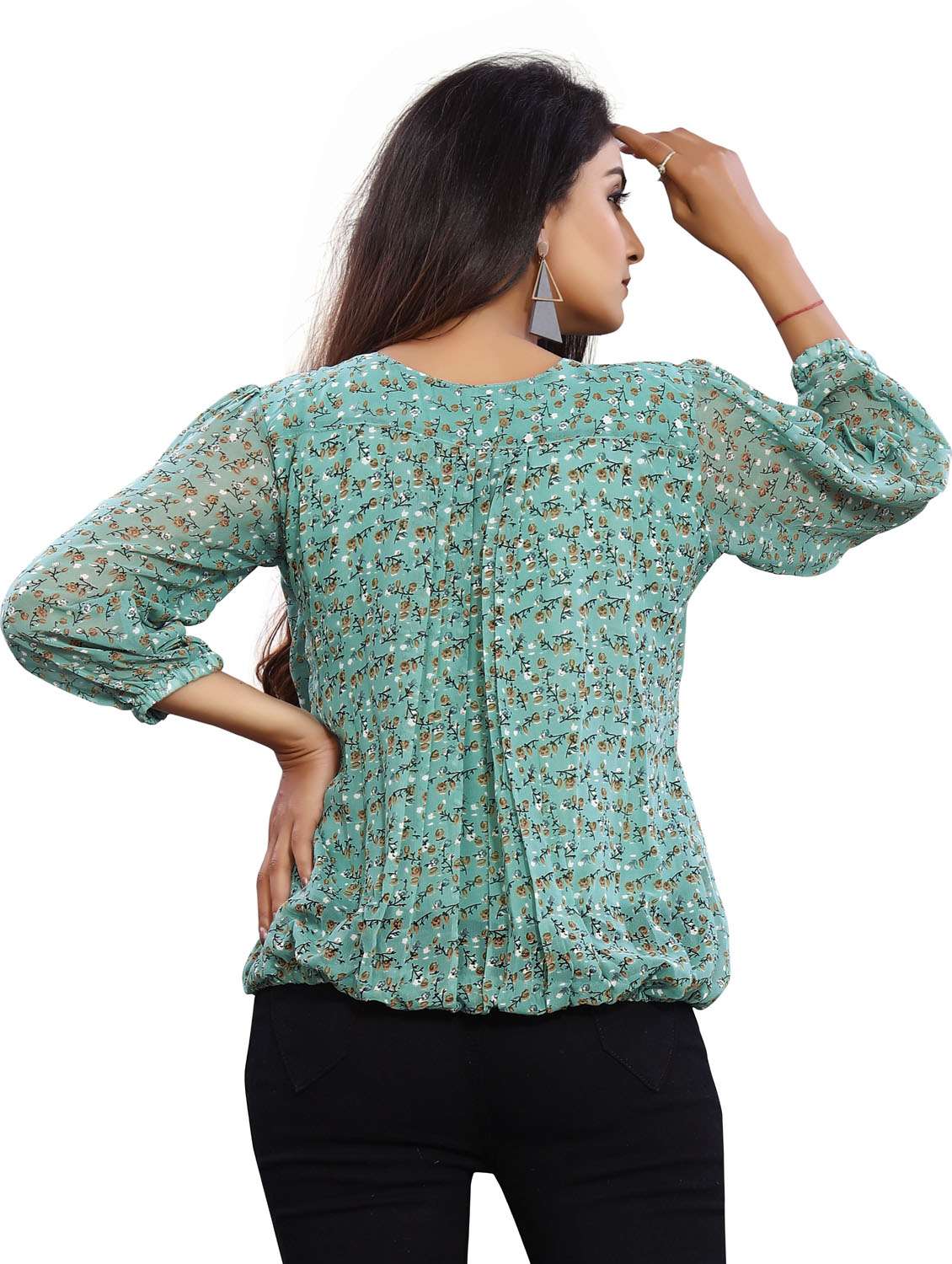 round neck floral blouson top - 18499535 - Standard Image - 3