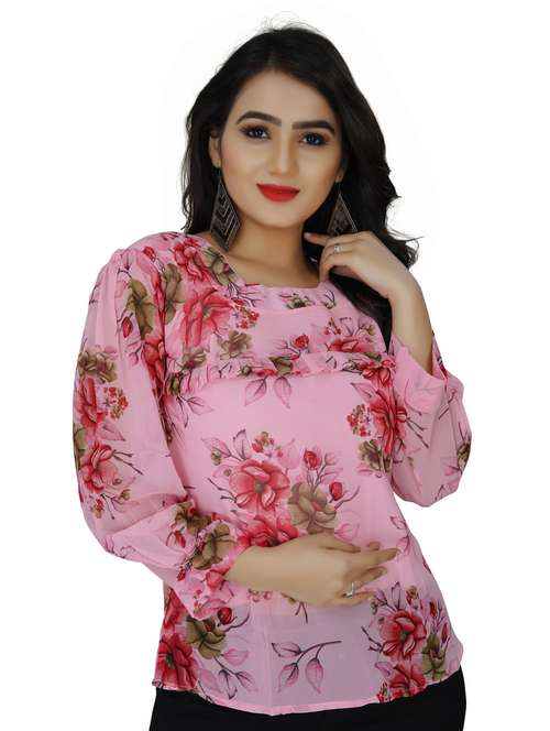 round neck floral top - 18499550 - Standard Image - 0