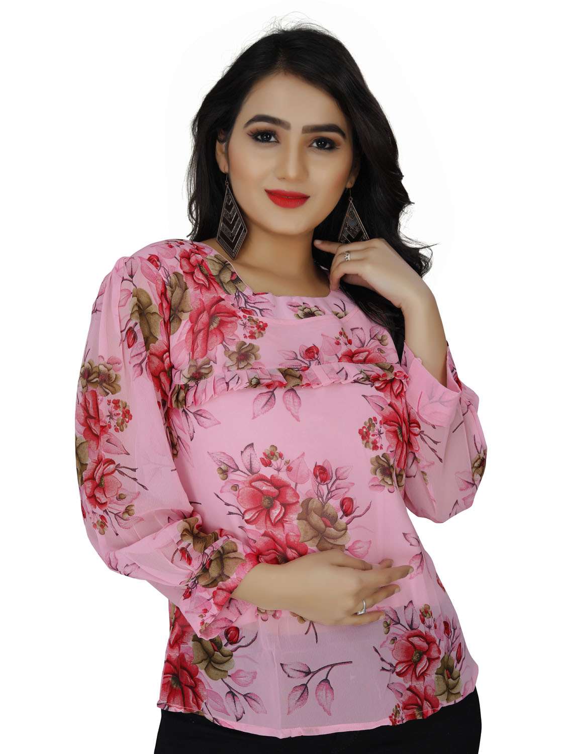 round neck floral top - 18499550 - Zoom Image - 0