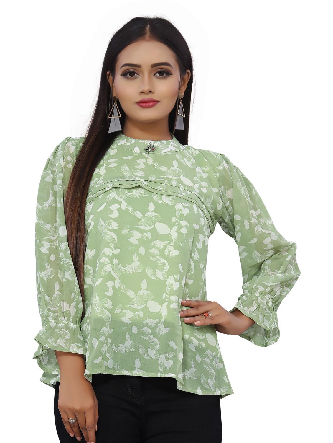 mock neck printed a-line top - 18499552 - Zoom Image - 0