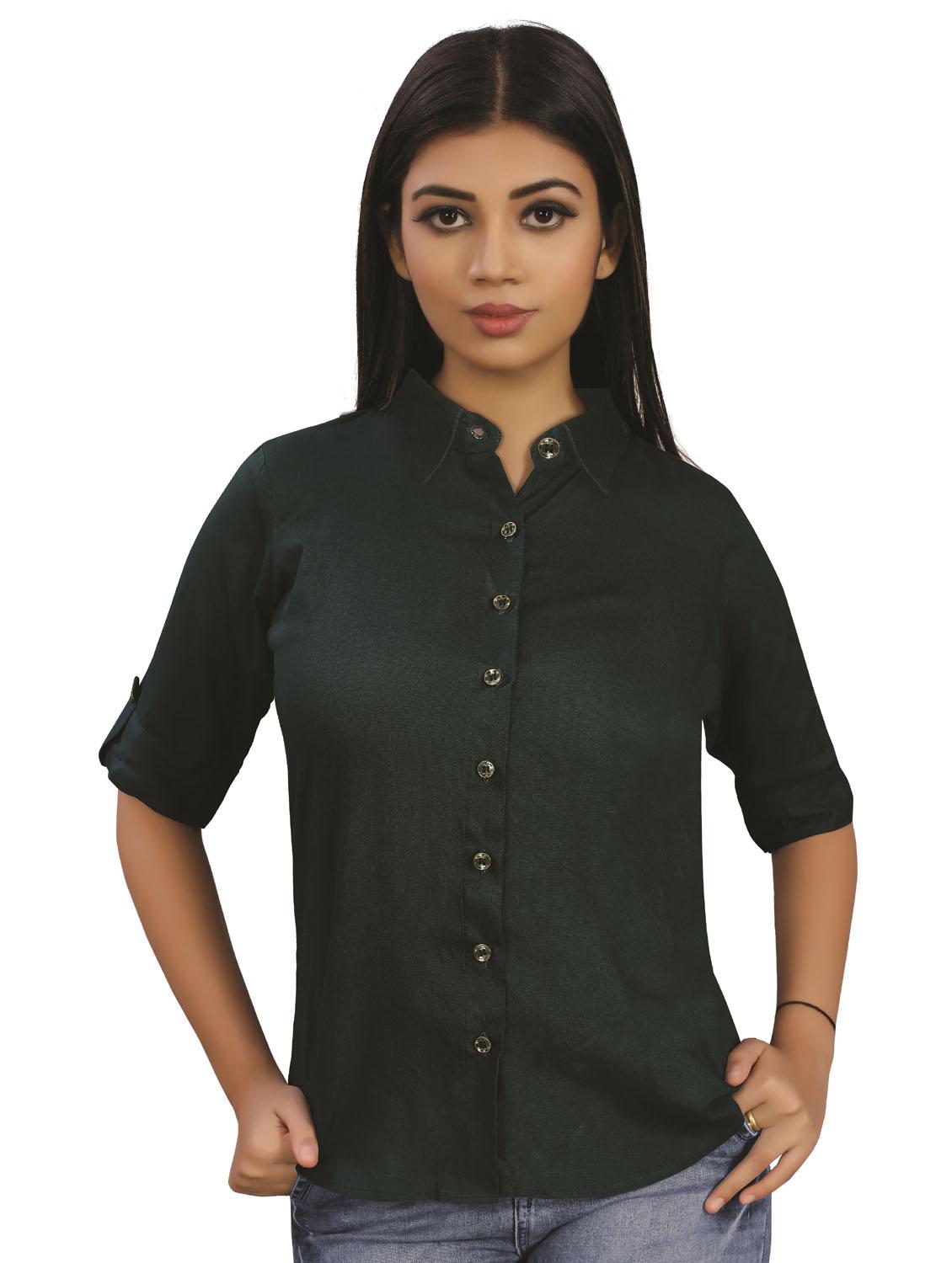 mandarin neck solid regular shirt - 18499573 - Zoom Image - 0