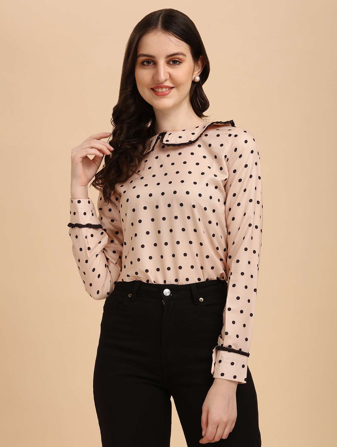 peter pan neck printed top - 18499966 - Zoom Image - 0