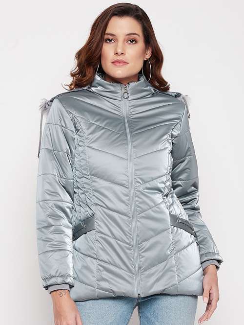 women solid long sleeve quilted jacket  - 18500012 -  Standard Image - 0