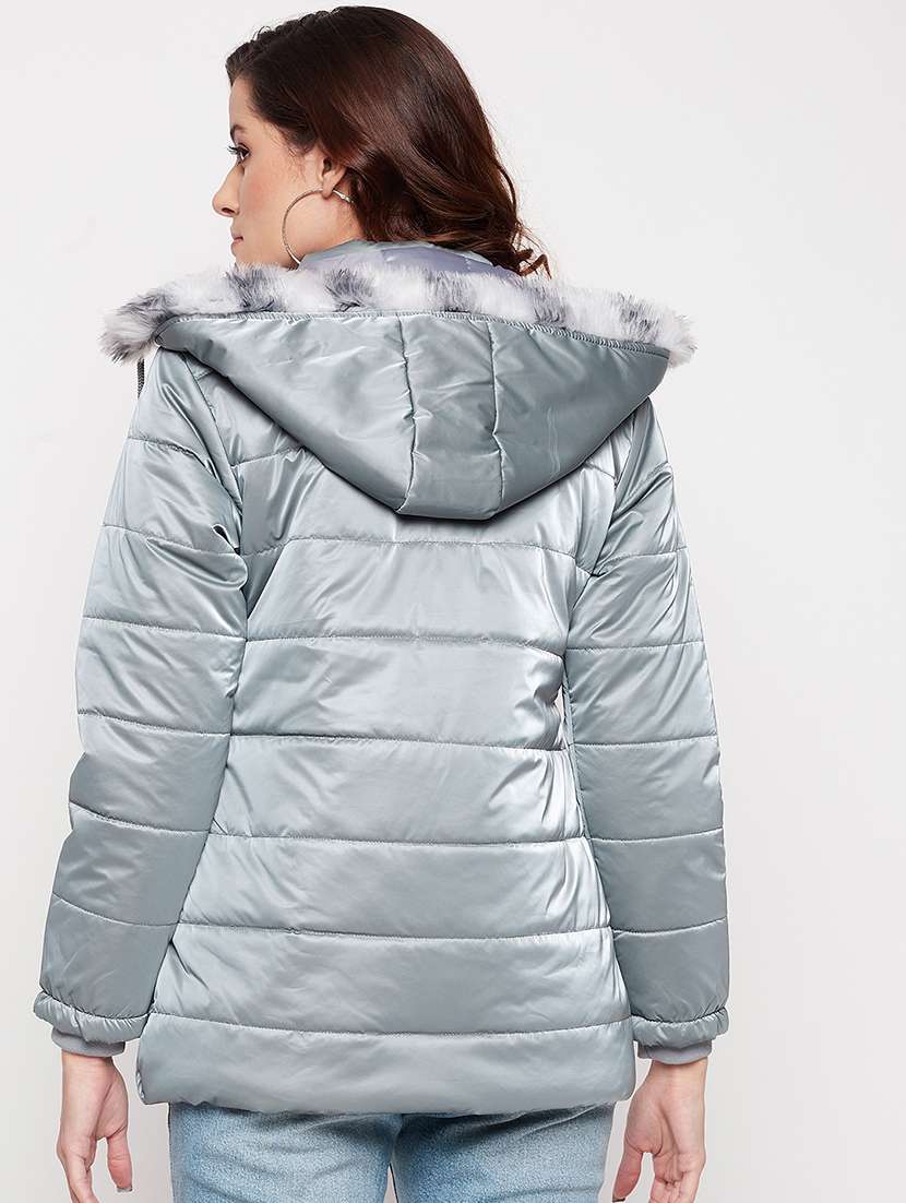 women solid long sleeve quilted jacket  - 18500012 -  Standard Image - 3