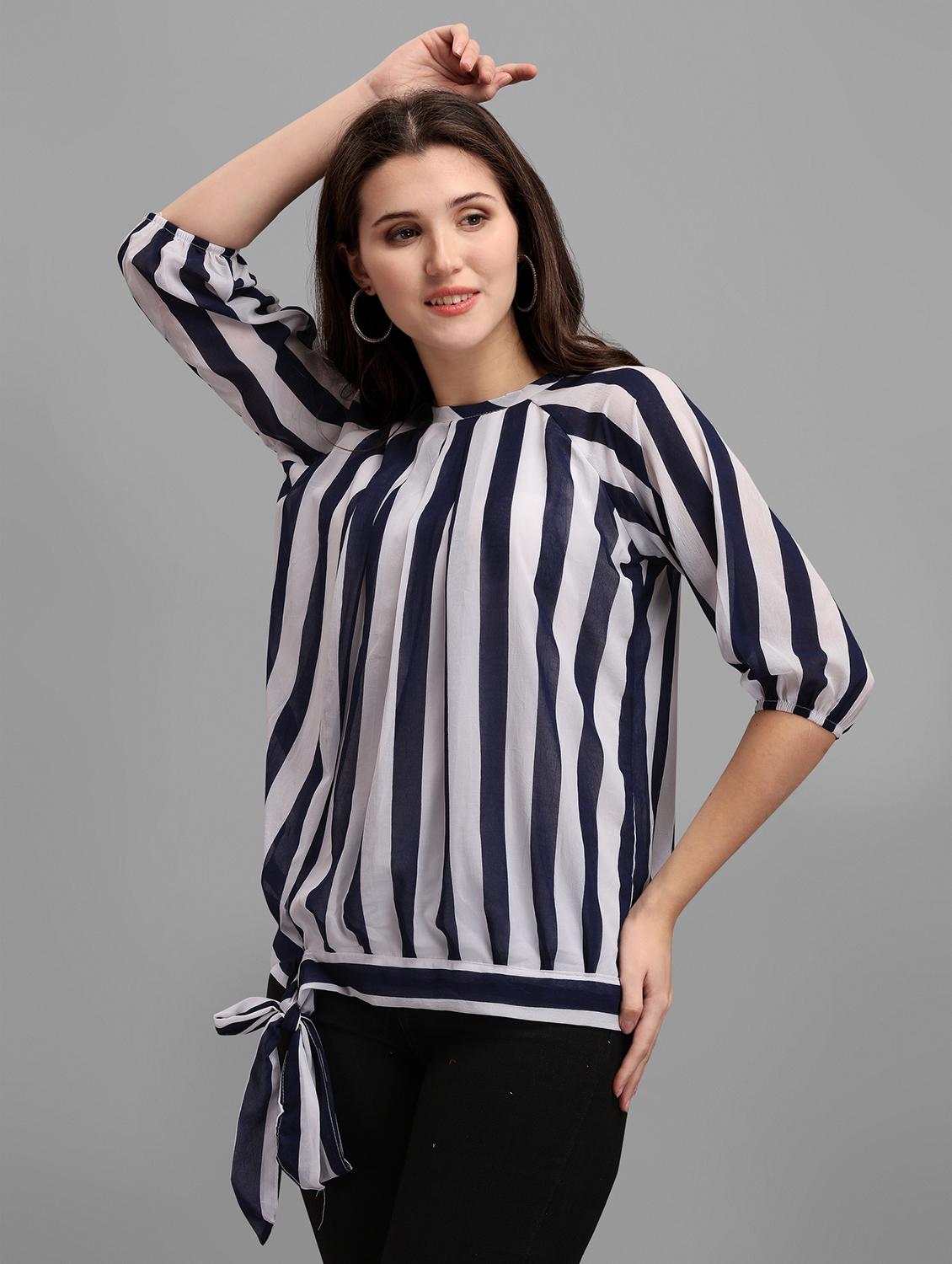 tie front striped regular top - 18500197 -  Zoom Image - 0