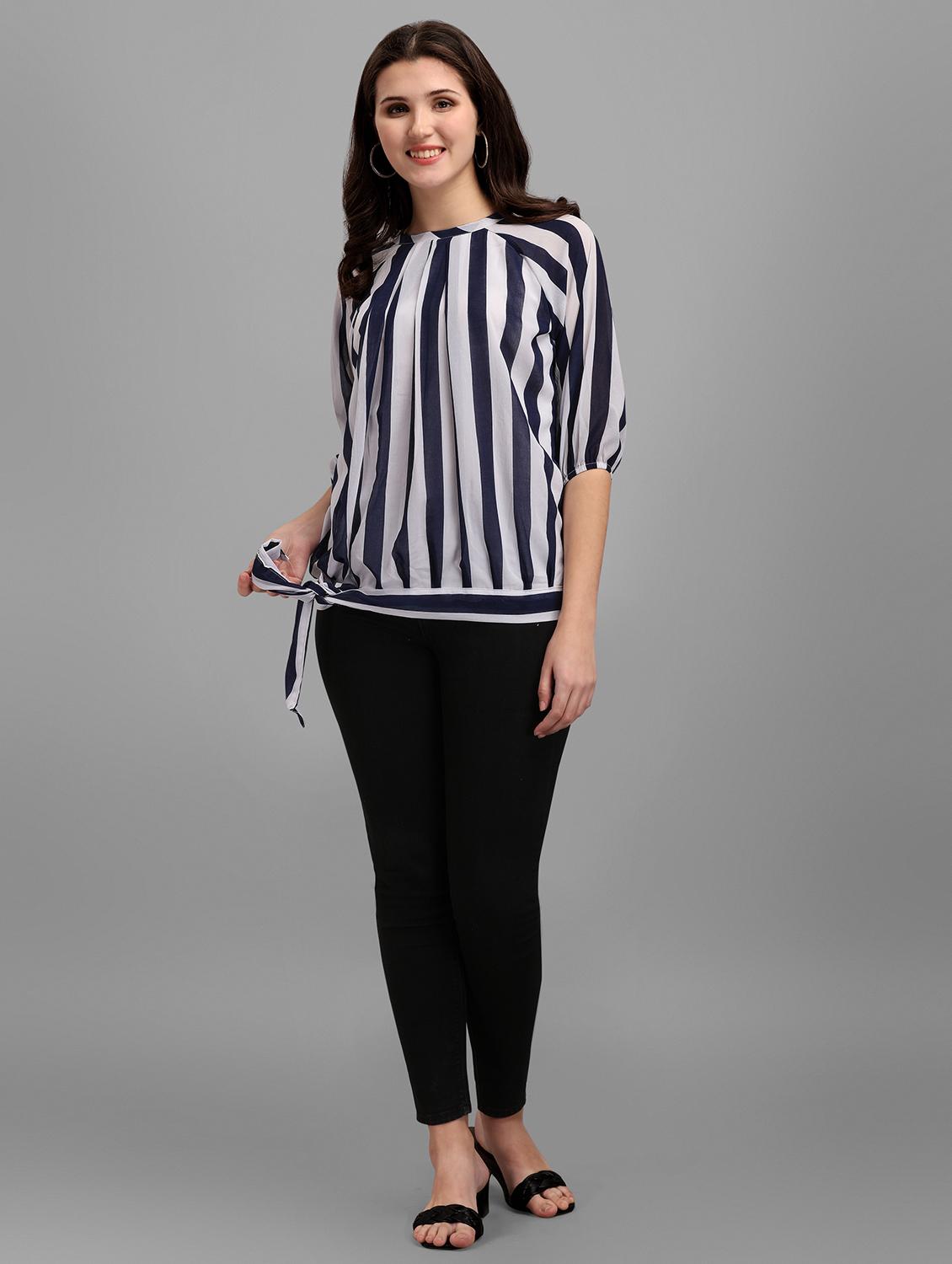 tie front striped regular top - 18500197 - Standard Image - 3