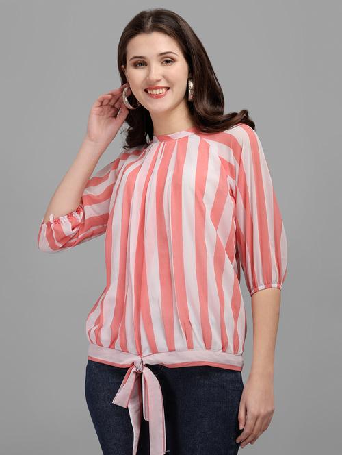tie front striped regular top - 18500199 -  Standard Image - 0
