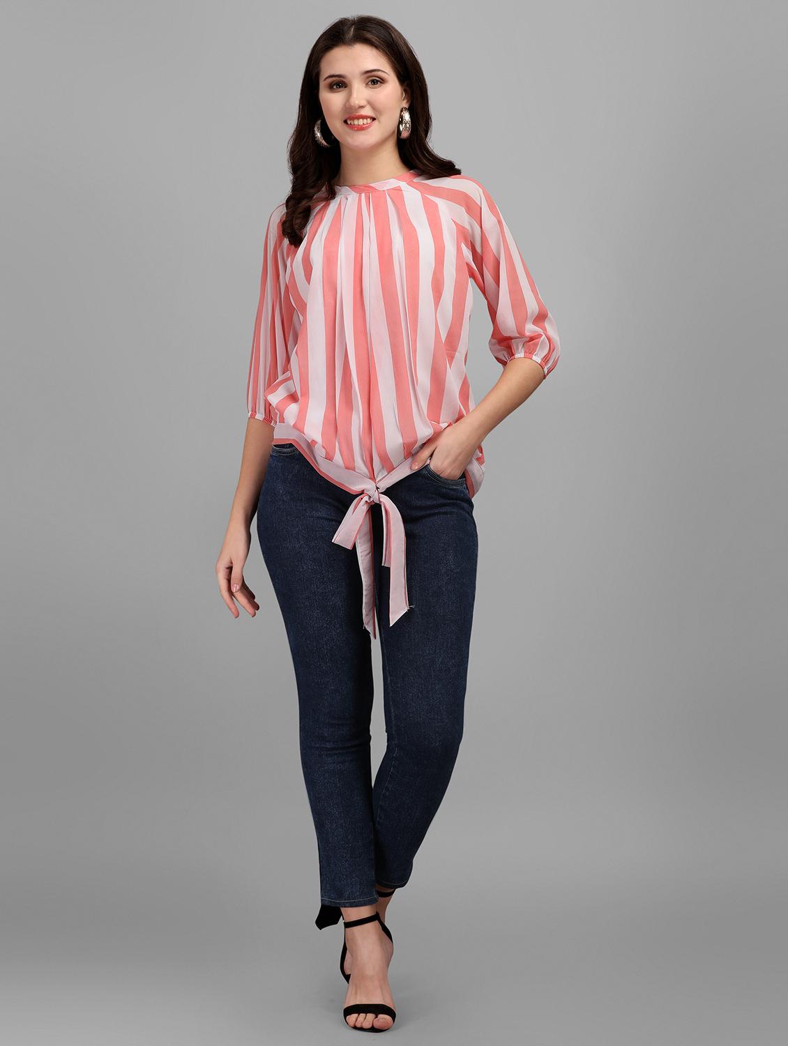 tie front striped regular top - 18500199 - Standard Image - 3