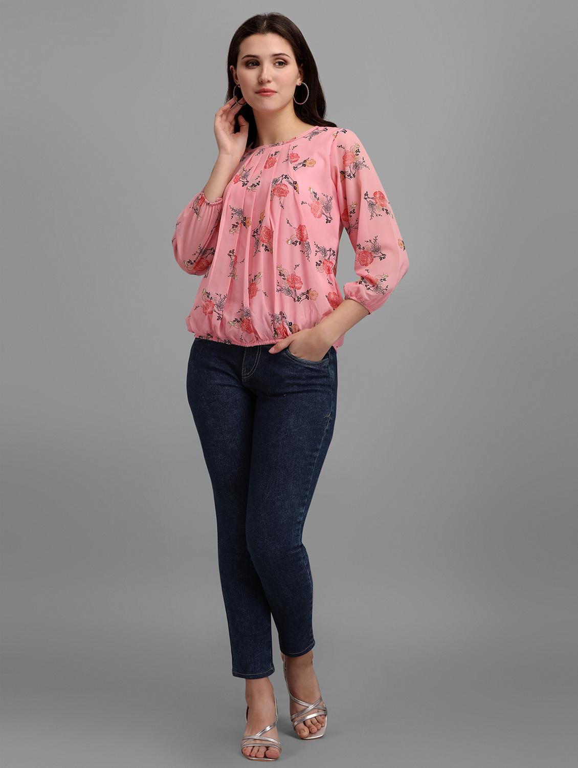 round neck floral print blouson top - 18500237 - Standard Image - 3