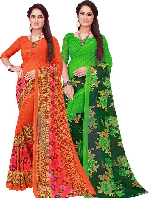pack of 2 printed sarees with blouse - 18500537 -  Standard Image - 0