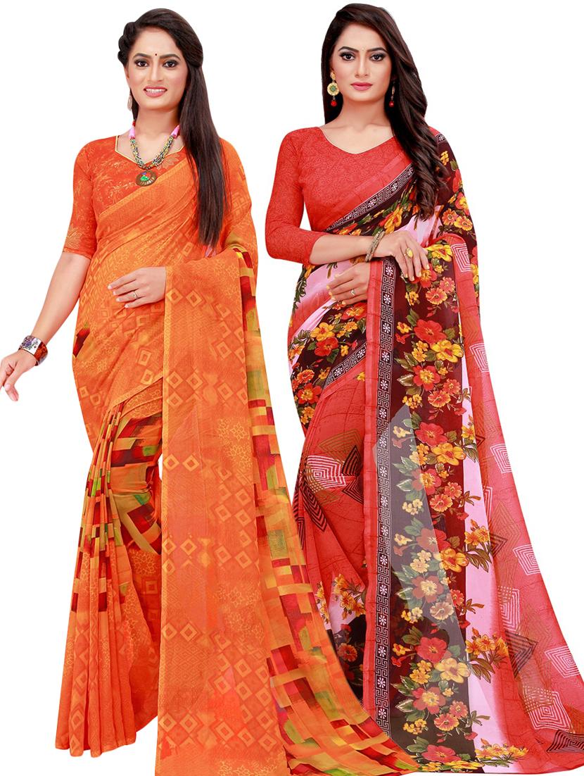 pack of 2 printed sarees - 18500552 -  Zoom Image - 0