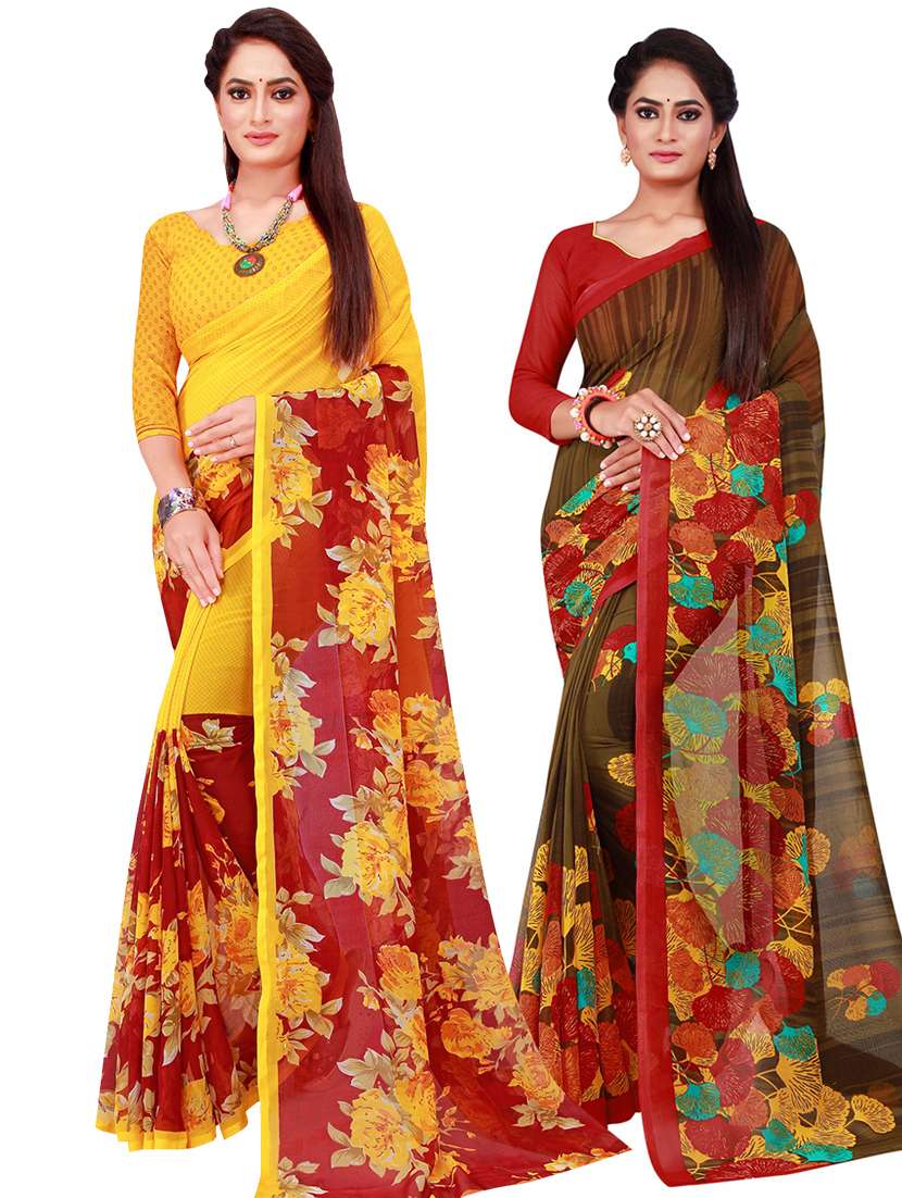 pack of 2 printed sarees with blouse