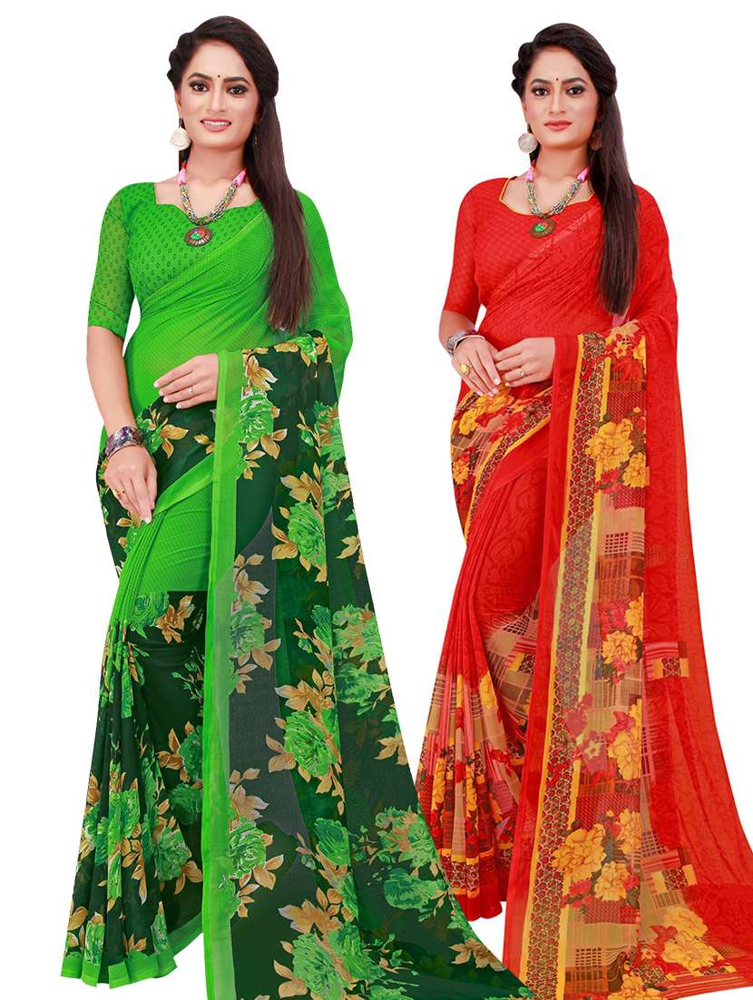 pack of 2 printed sarees with blouse