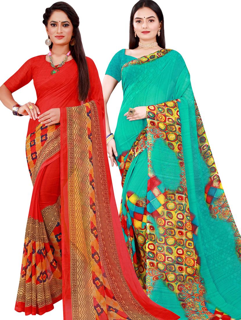 women's printed multi colored saree with blouse - 18500783 -  Zoom Image - 0