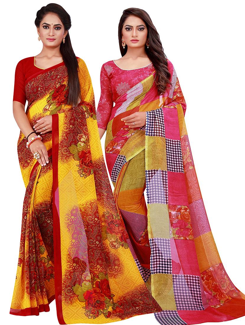 pack of 2 printed sarees - 18500909 - Zoom Image - 0