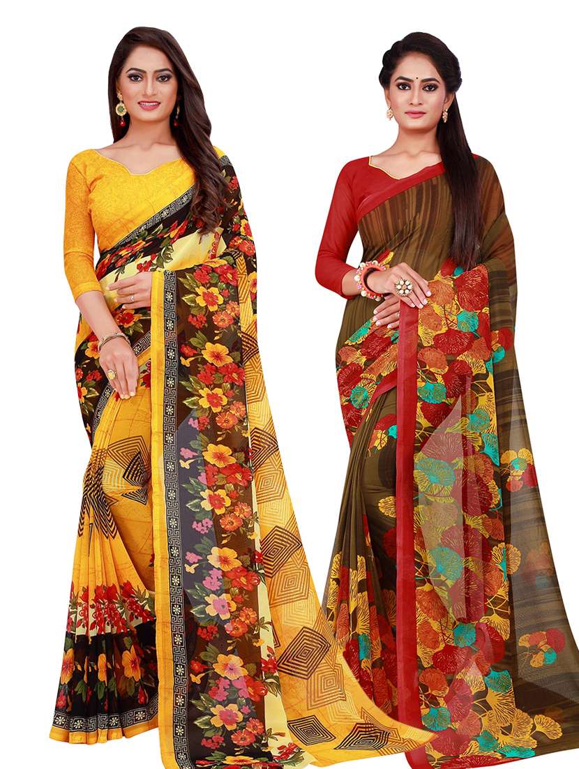 pack of 2 printed sarees with blouse - 18500916 - Zoom Image - 0