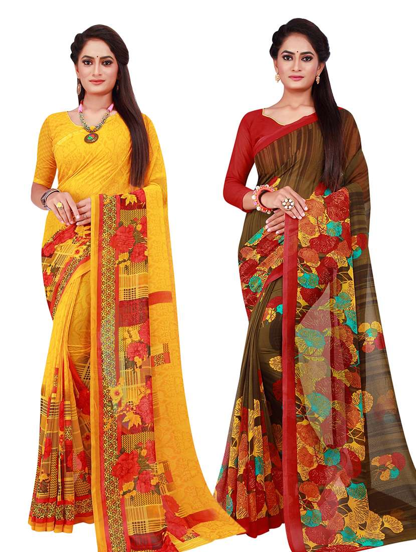 pack of 2 printed sarees with blouse