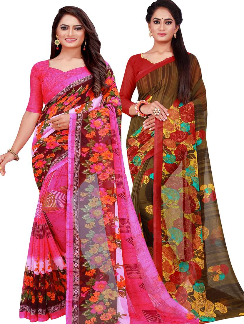 pack of 2 printed sarees with blouse - 18501003 - Zoom Image - 0
