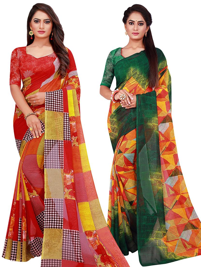 pack of 2 printed saree with blouse - 18501046 - Zoom Image - 0