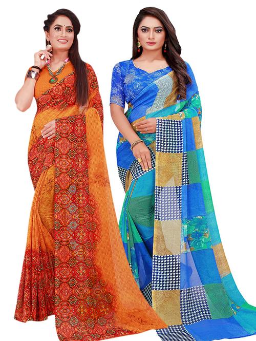 pack of 2 printed saree with blouse - 18501125 - Standard Image - 0