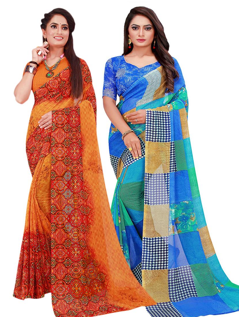 pack of 2 printed saree with blouse - 18501125 - Zoom Image - 0