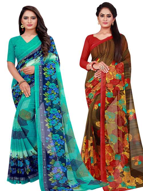 pack of 2 printed saree with blouse - 18501150 - Standard Image - 0