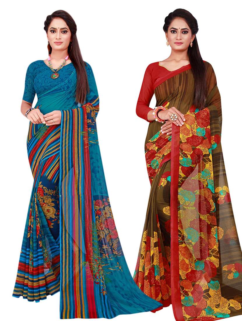 pack of 2 printed saree with blouse
