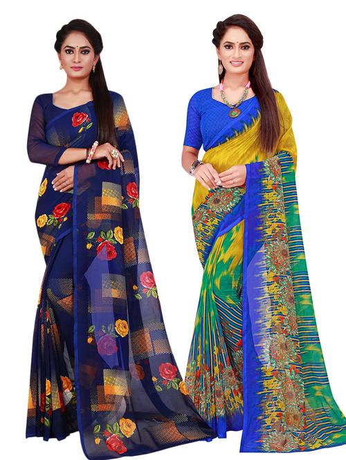 pack of 2 printed sarees with blouse - 18501415 -  Standard Image - 0