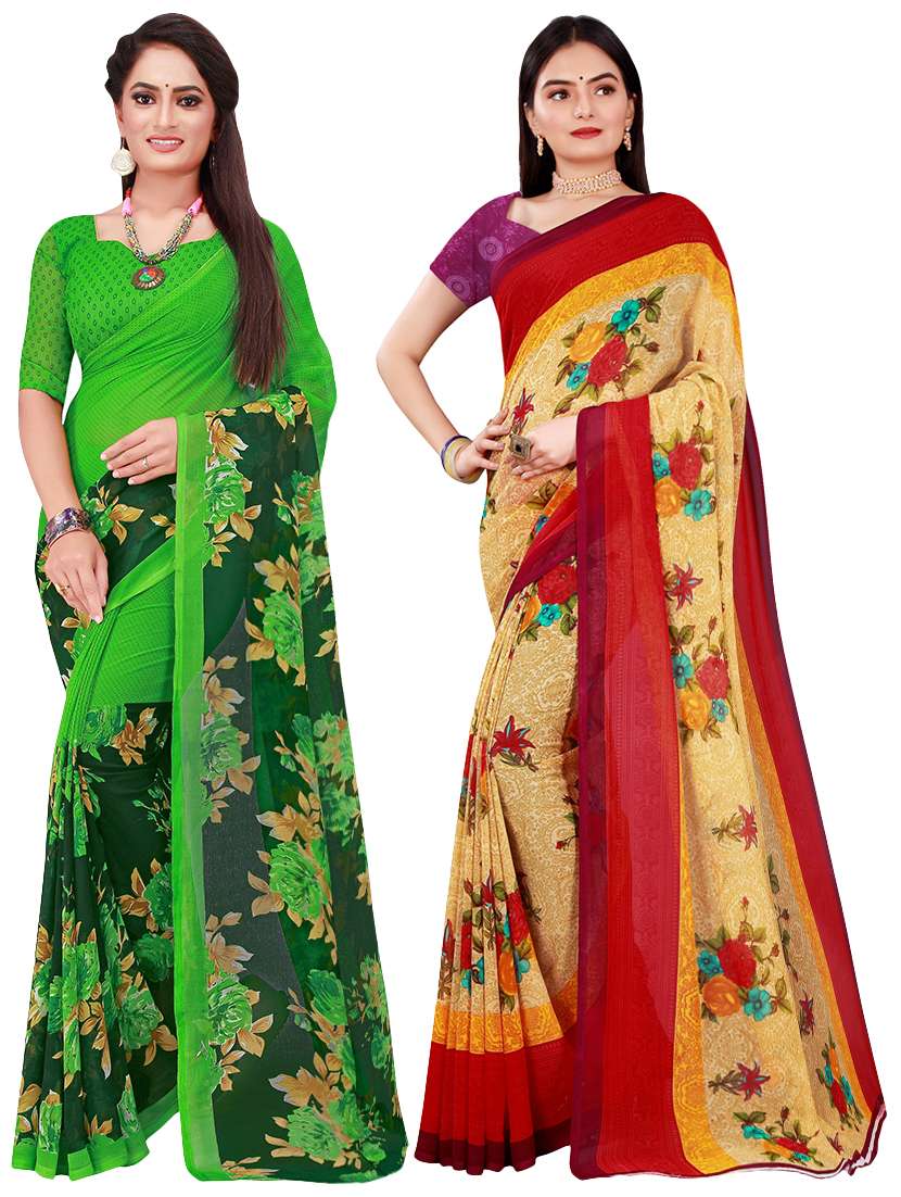 pack of 2 printed sarees with blouse