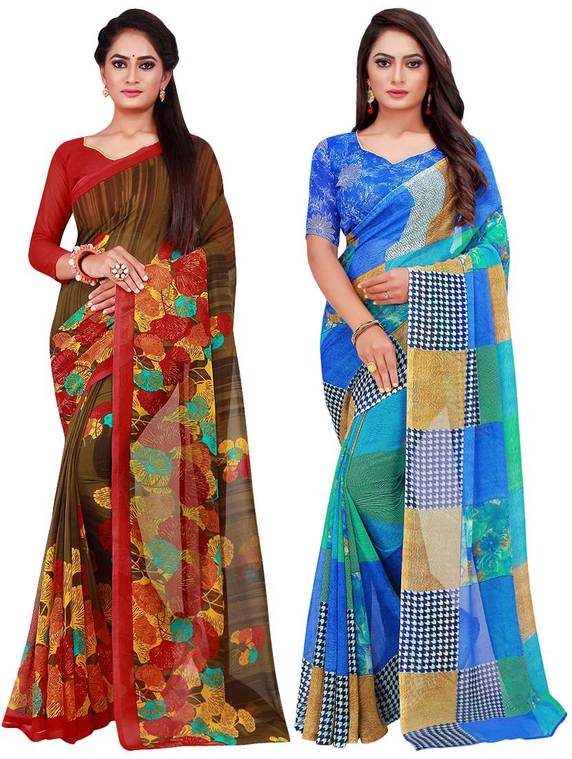 pack of 2 printed sarees with blouse