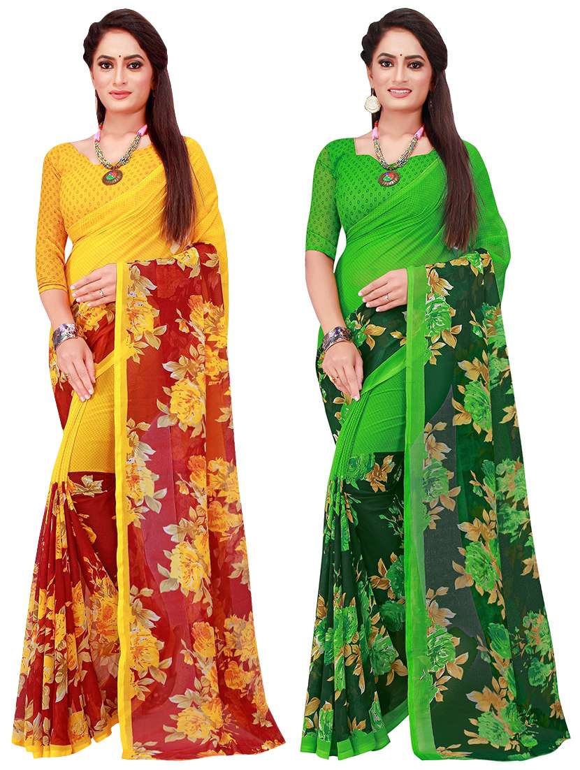 pack of 2 printed sarees with blouse
