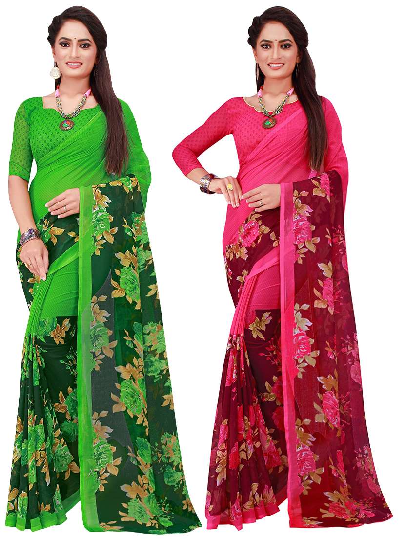 pack of 2 printed sarees with blouse