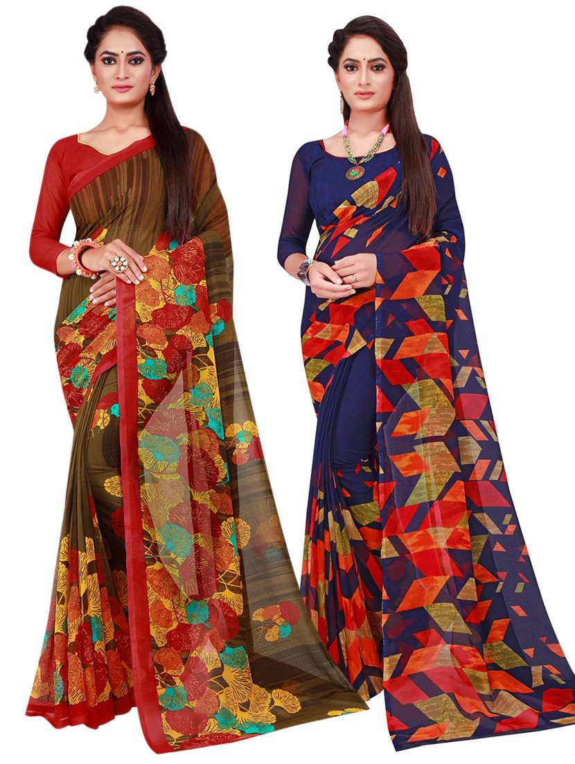 pack of 2 printed sarees with blouse