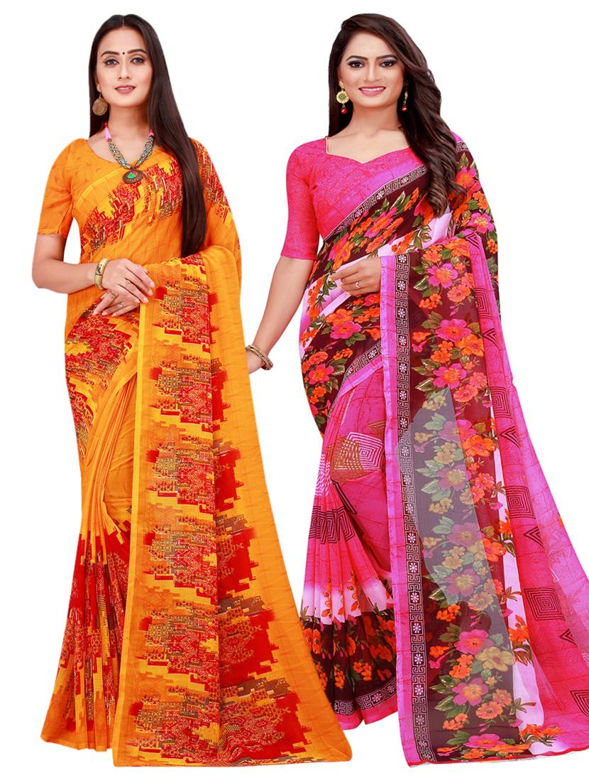 pack of 2 printed sarees with blouse - 18501663 - Zoom Image - 0