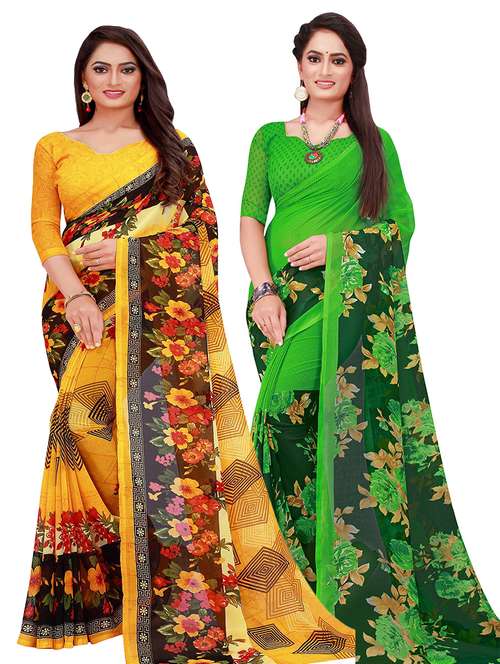 pack of 2 printed sarees with blouse - 18501817 -  Standard Image - 0