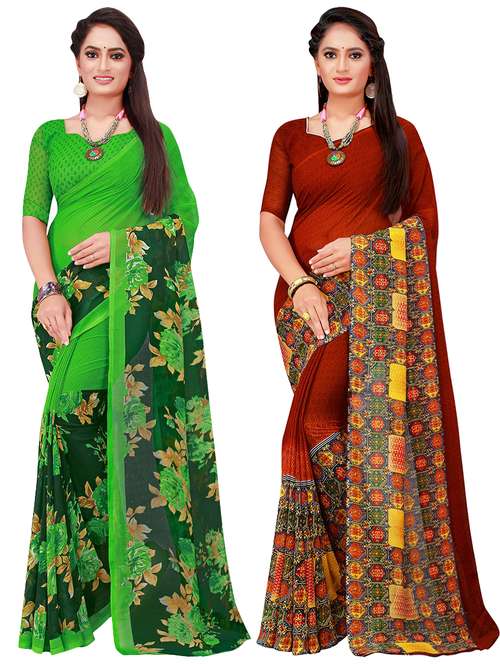 pack of 2 printed sarees with blouse - 18501917 -  Standard Image - 0