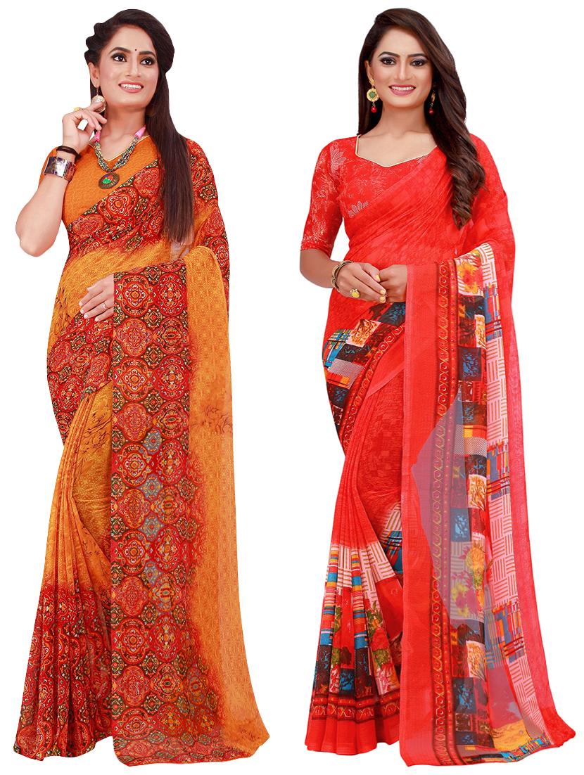 pack of 2 printed sarees  with blouse - 18502031 -  Zoom Image - 0